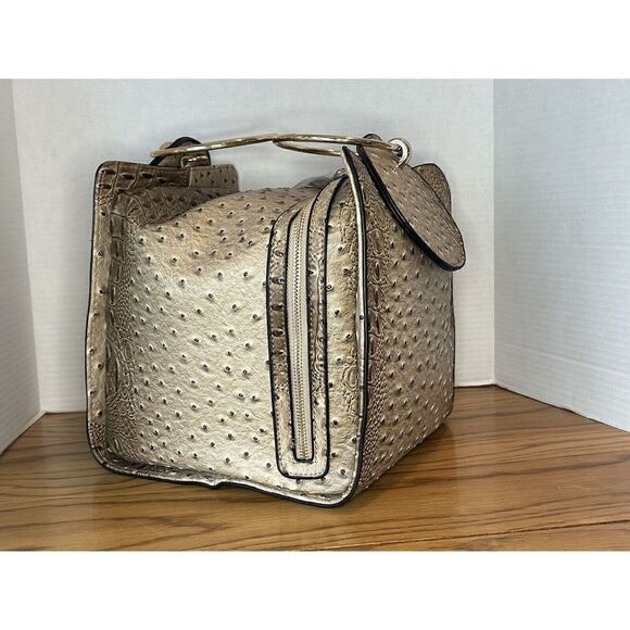 VERSONA Women’s Nude Faux Leather Faux Crocodile Textured Purse Handbag Tote Bag - Picture 2 of 9